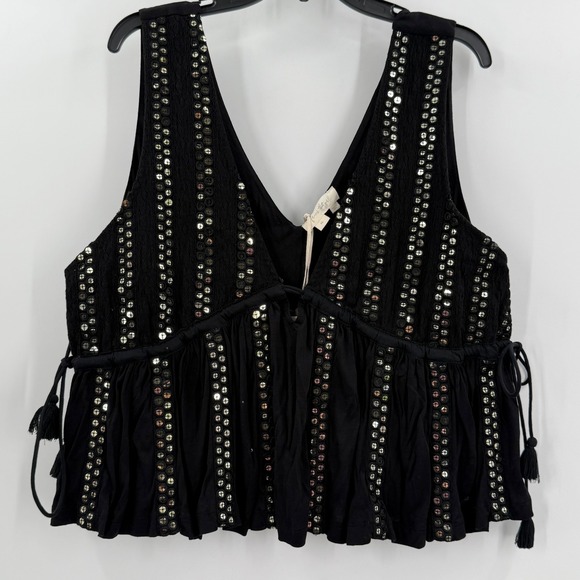Anthropologie Forever‎ That Girl V-Neck Sequin Embellished Tank Black XL - Picture 6 of 14